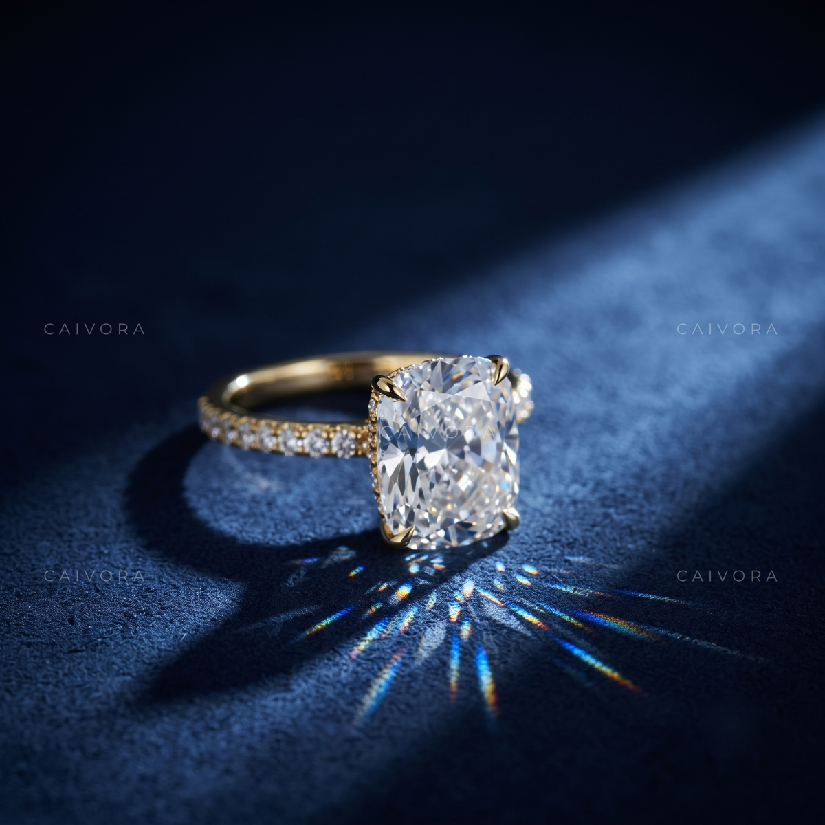 Cushion Cut Diamond Engagement Ring with Hidden Halo