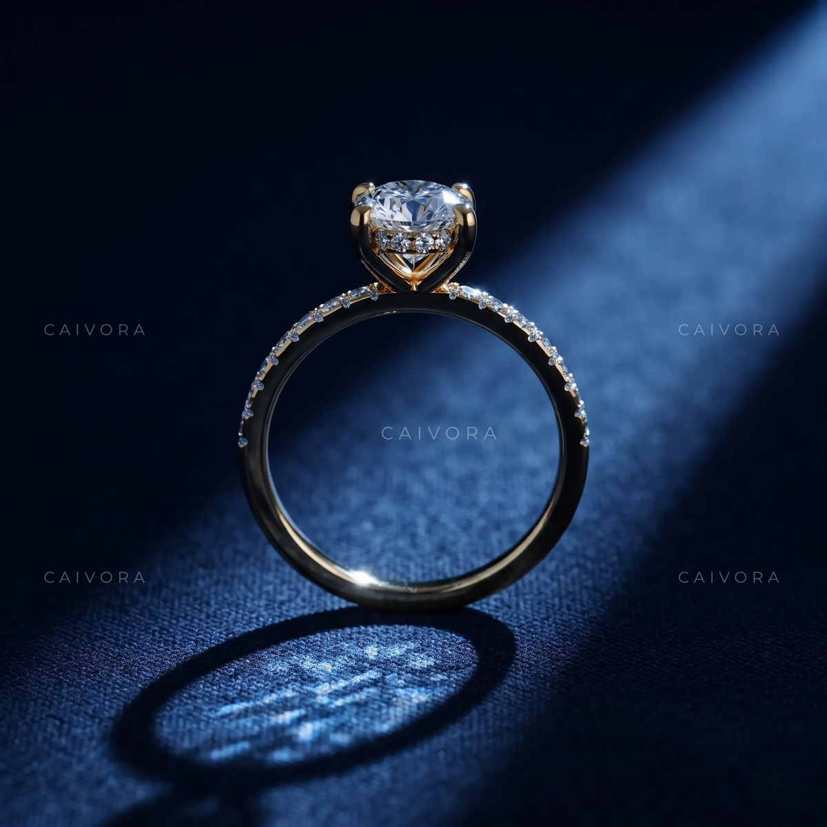 Moval Cut Diamond Engagement Ring with Brilliant Pave Accents