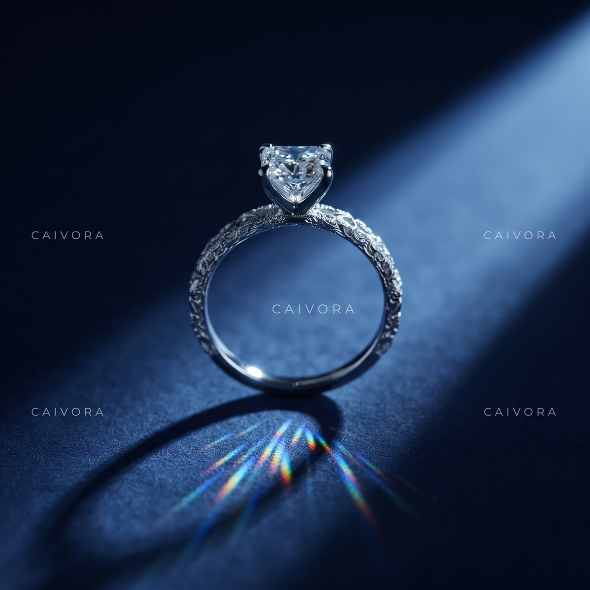 Cushion Cut Hand Engraved Vintage Solitaire Engagement Ring