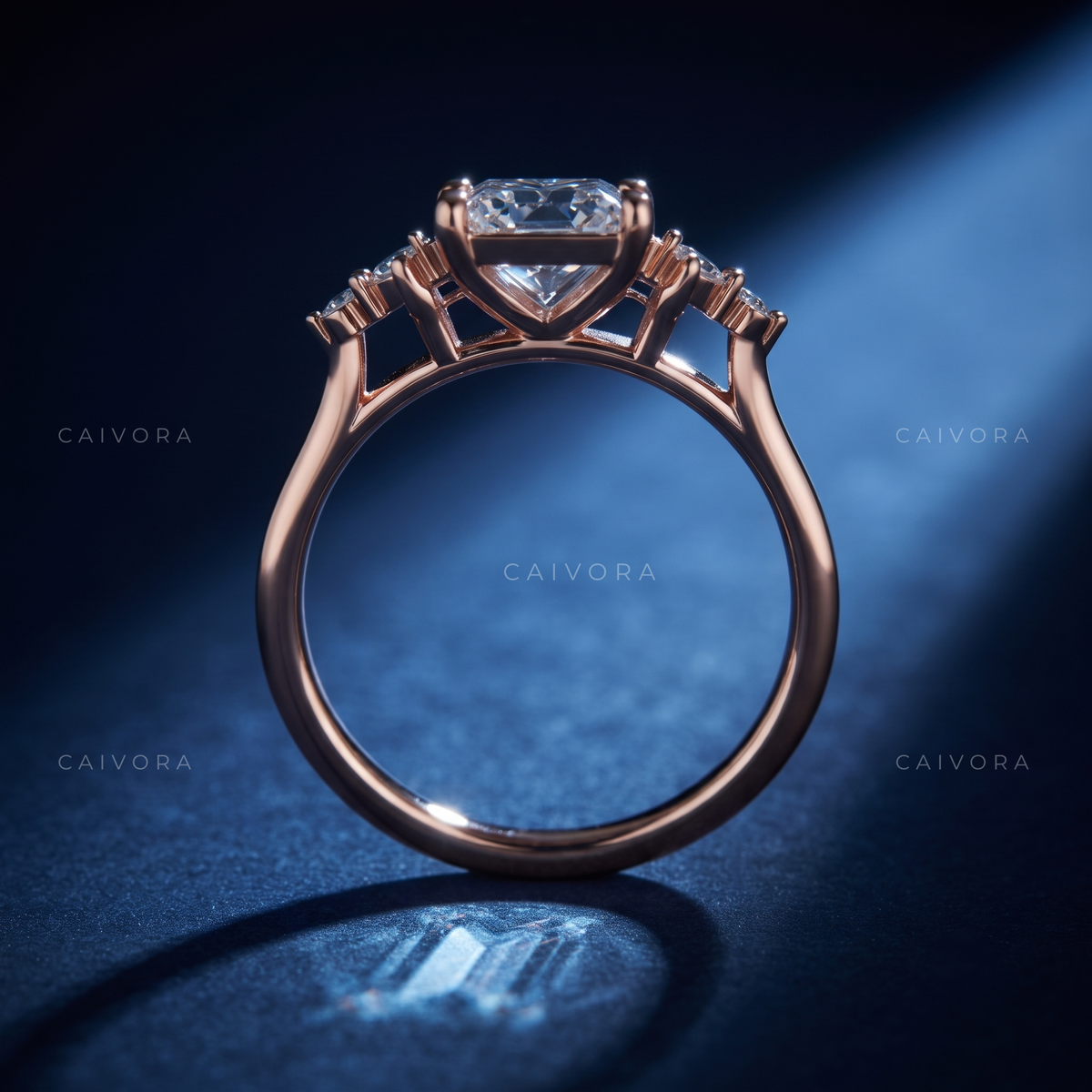 Radiant Cut Diamond Elongated Engagement Ring with Claw Prongs