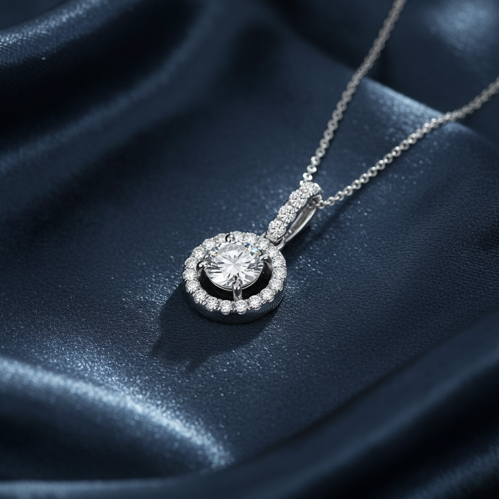 Petite Diamond Halo Drop Pendant Necklace