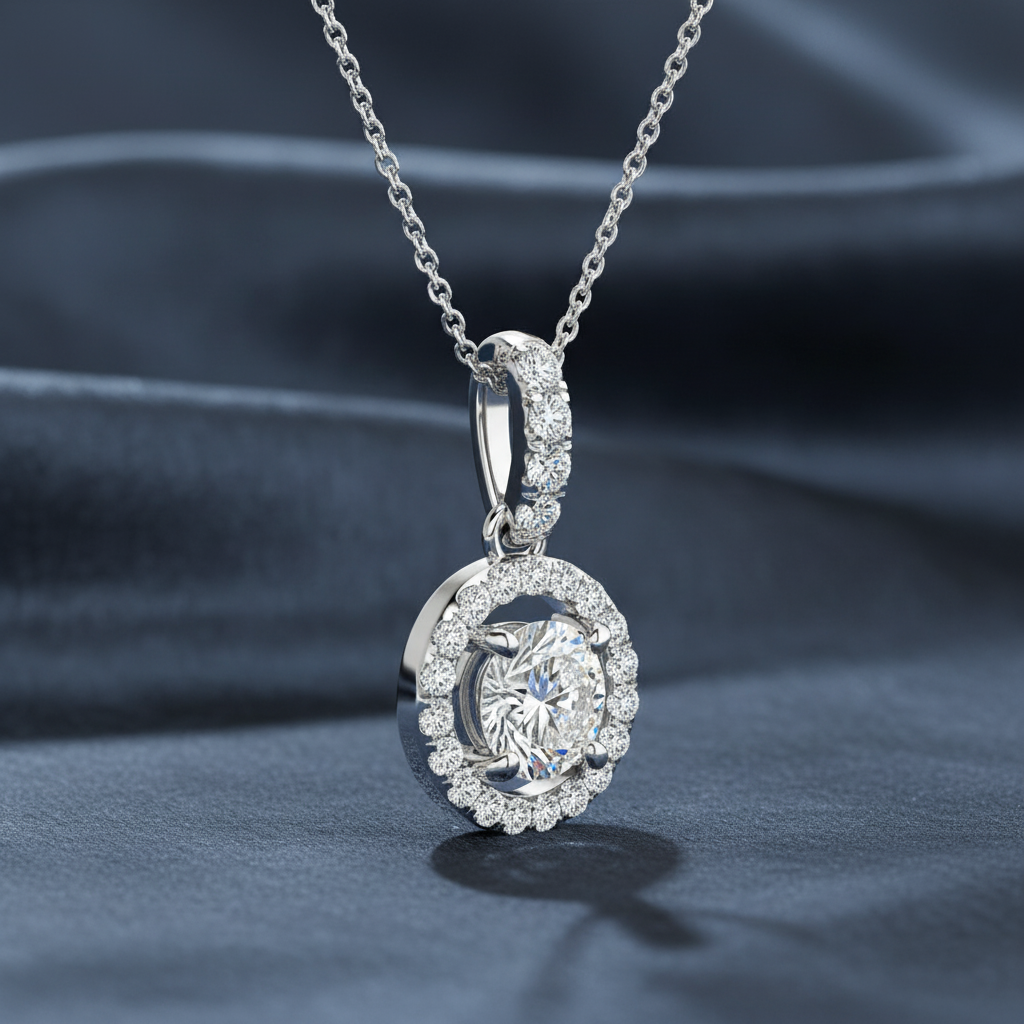 Petite Diamond Halo Drop Pendant Necklace