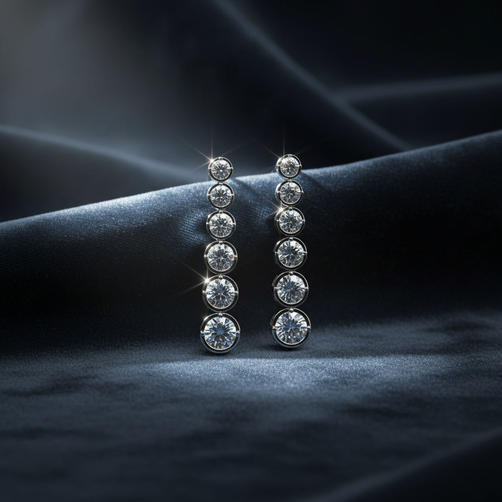 Elegant Graduated Diamond Dangle Drop Earrings