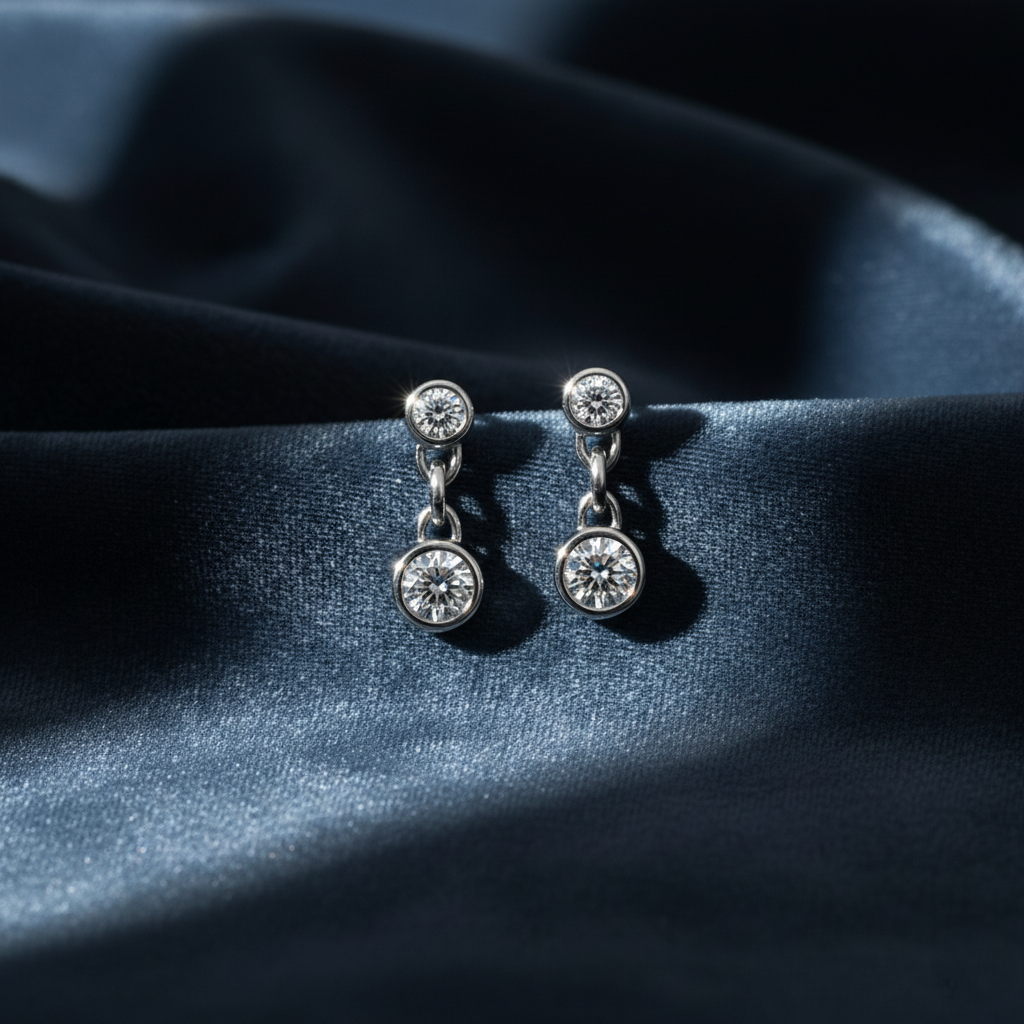 Captivating Bezel Set Diamond Drop Earrings