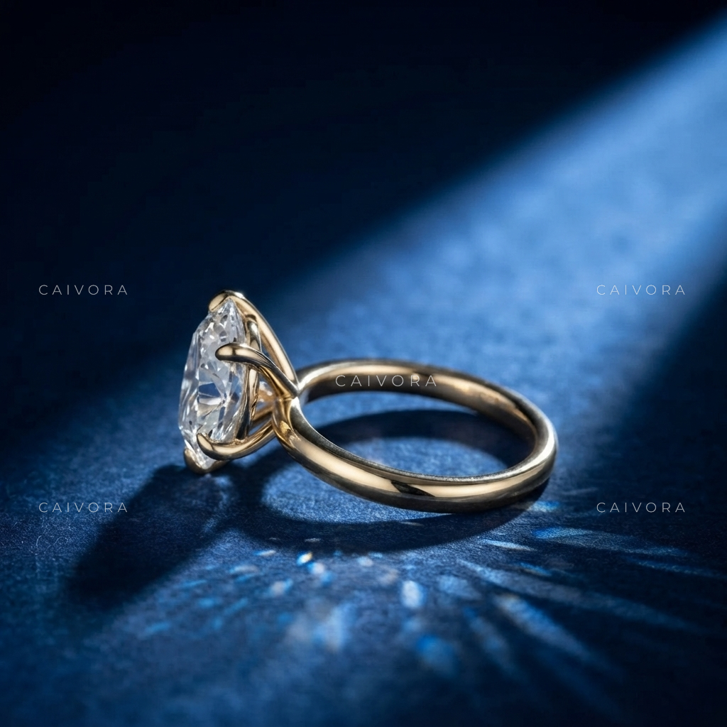 Classic Tapered Cathedral Engagement Ring Centered on a Round Cut Diamond