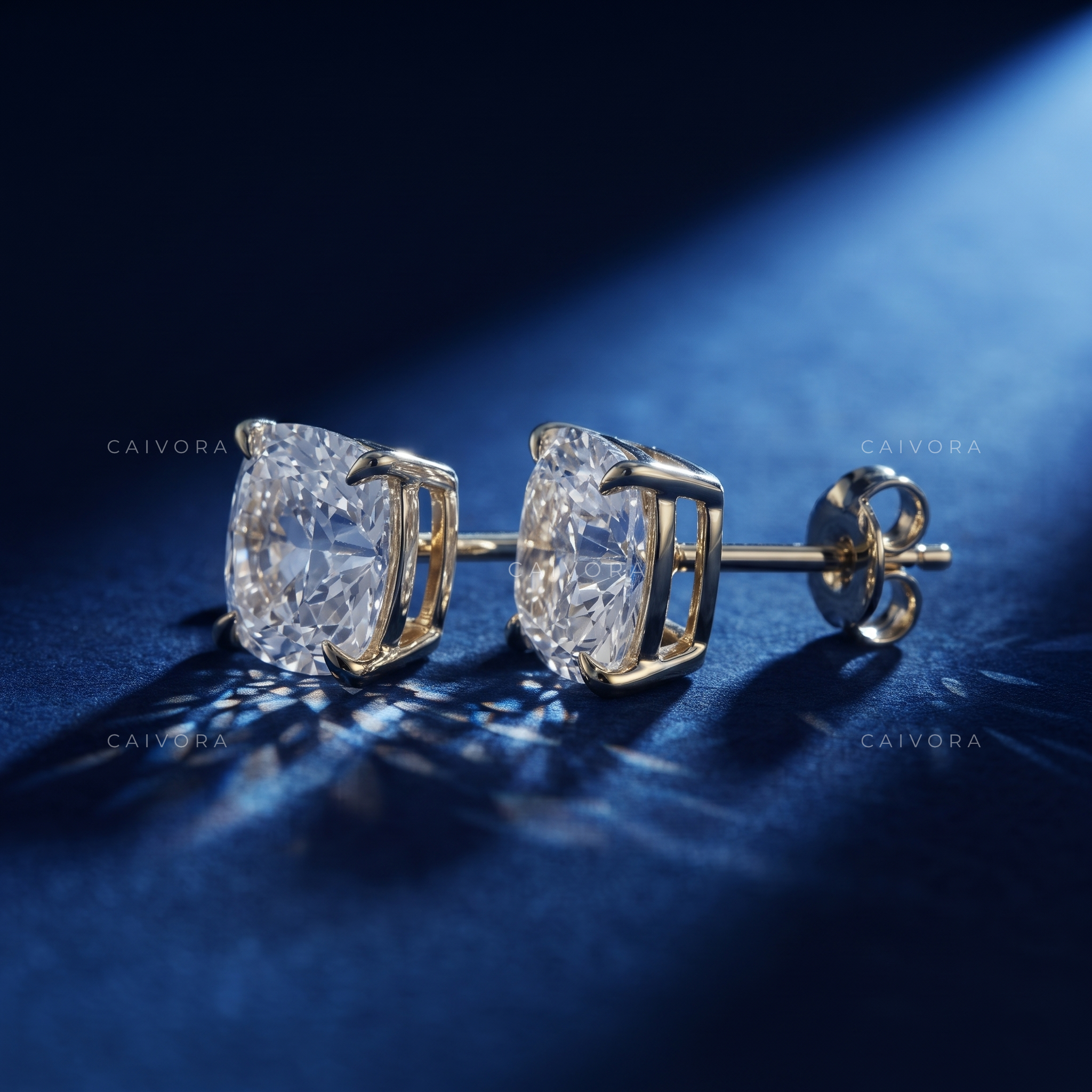 Velvet Square Cushion Brilliant Solitaire Studs