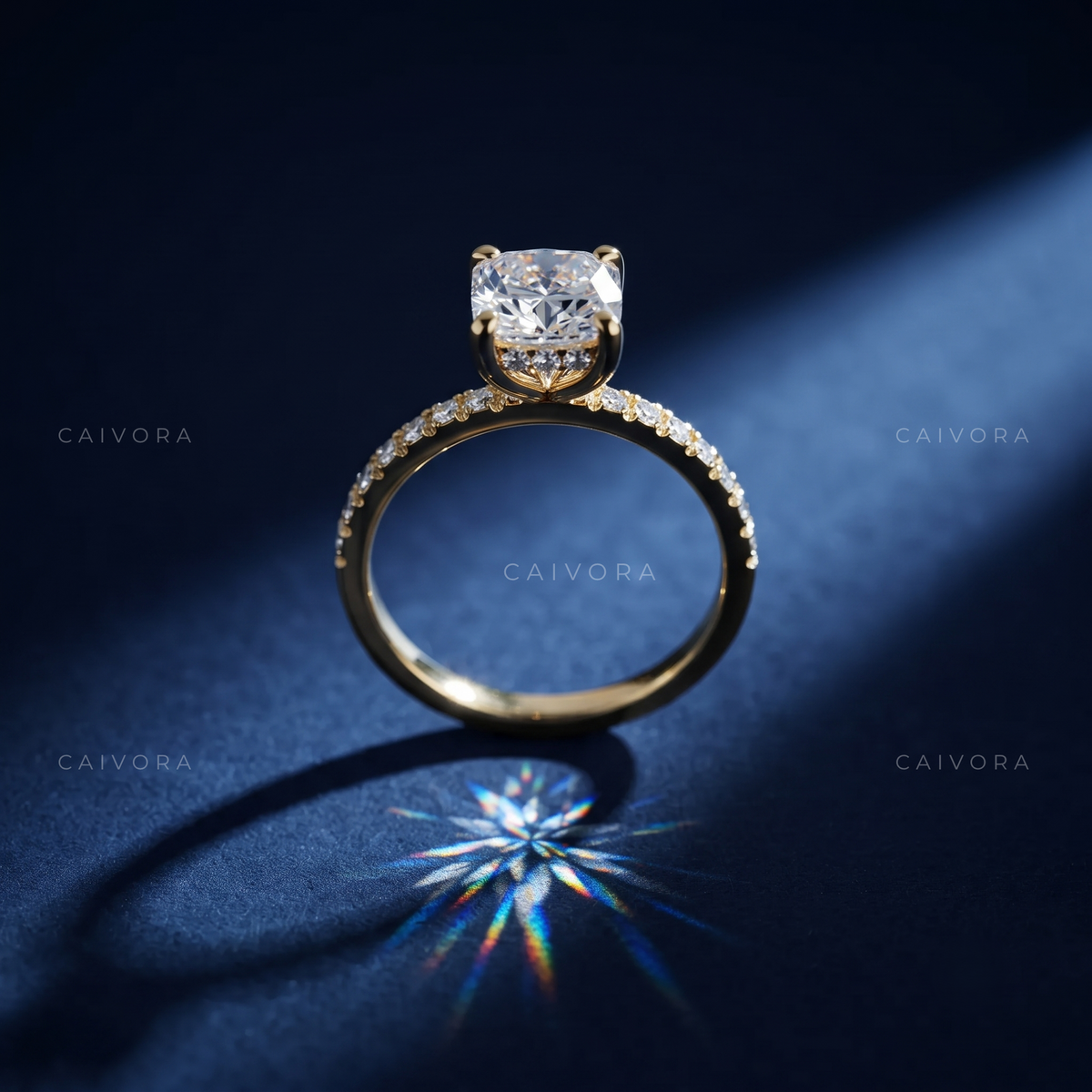 Elongated Cushion Cut Hidden Halo French Pavé Ring