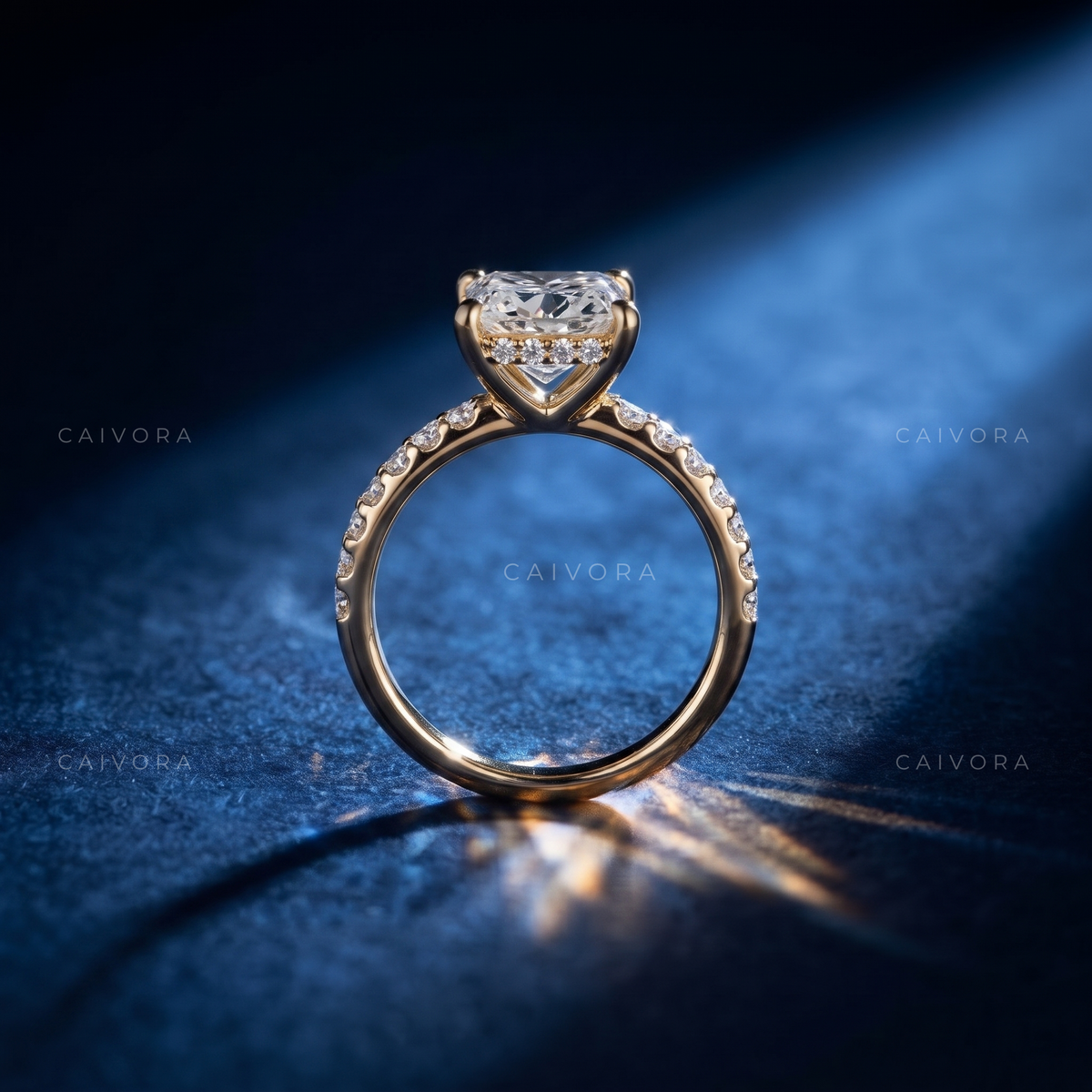 Asscher Cut Diamond Bridal Ring with Pave Sidestones