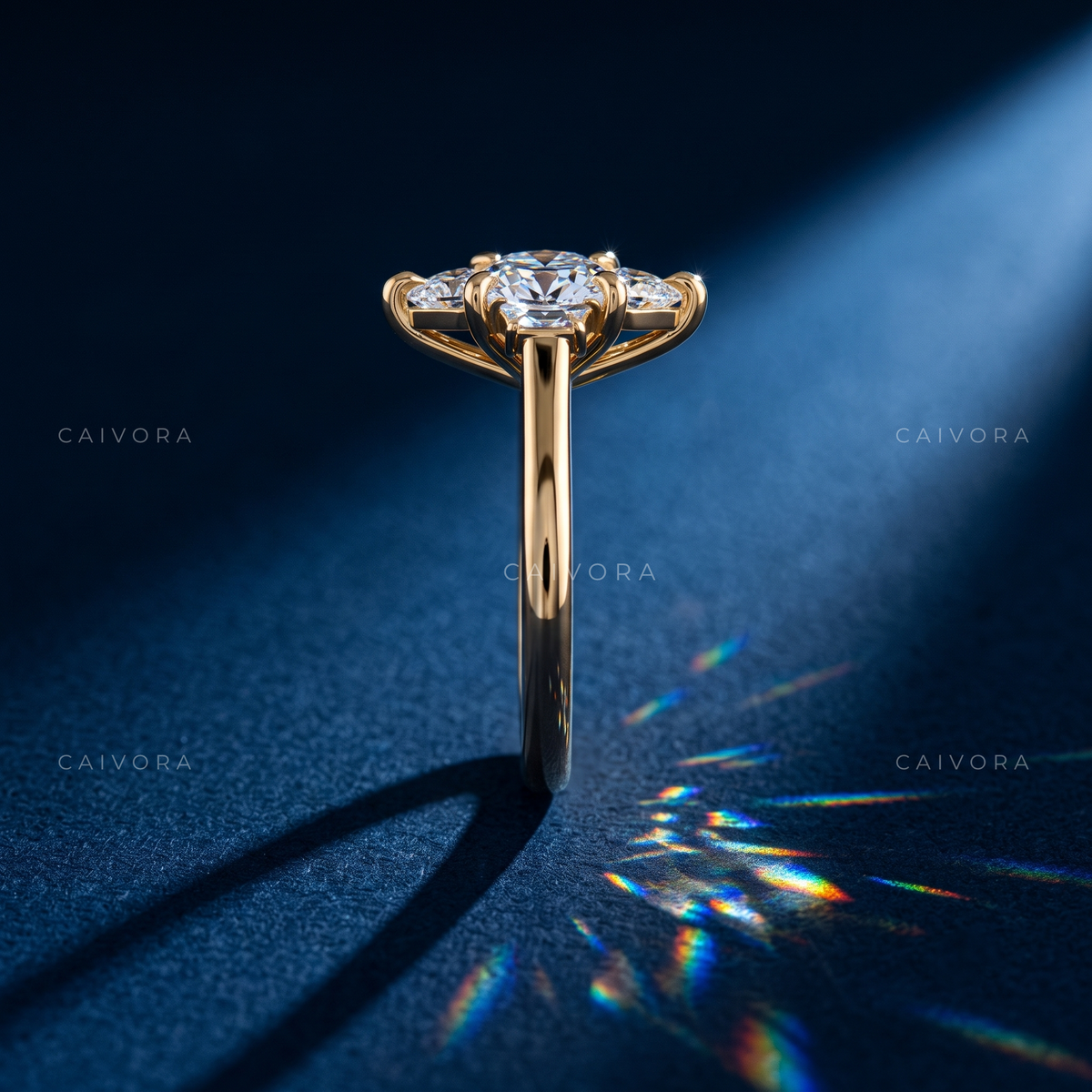 Sophisticated Three Stone Engagement Ring with Marquise Diamond & Trapezoid Accents