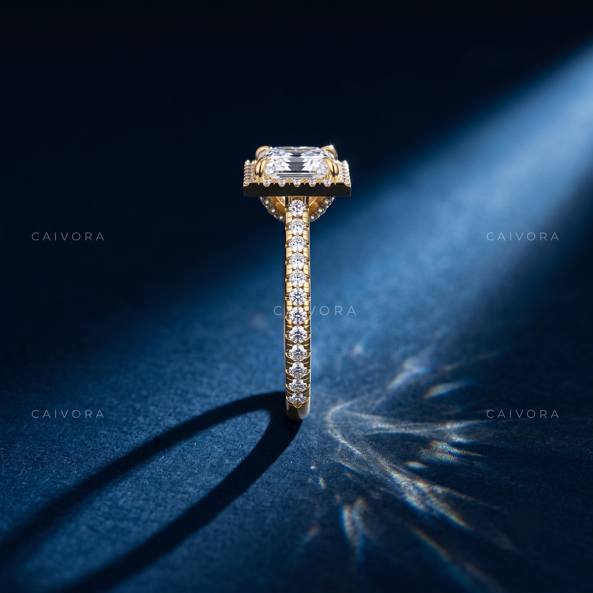 Modern Halo Engagement Ring with Princess Diamond & Pavé Accents