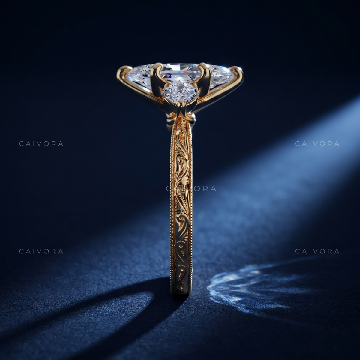 Dutch Marquise Tulip Setting Engagement Ring with Diamond Accents
