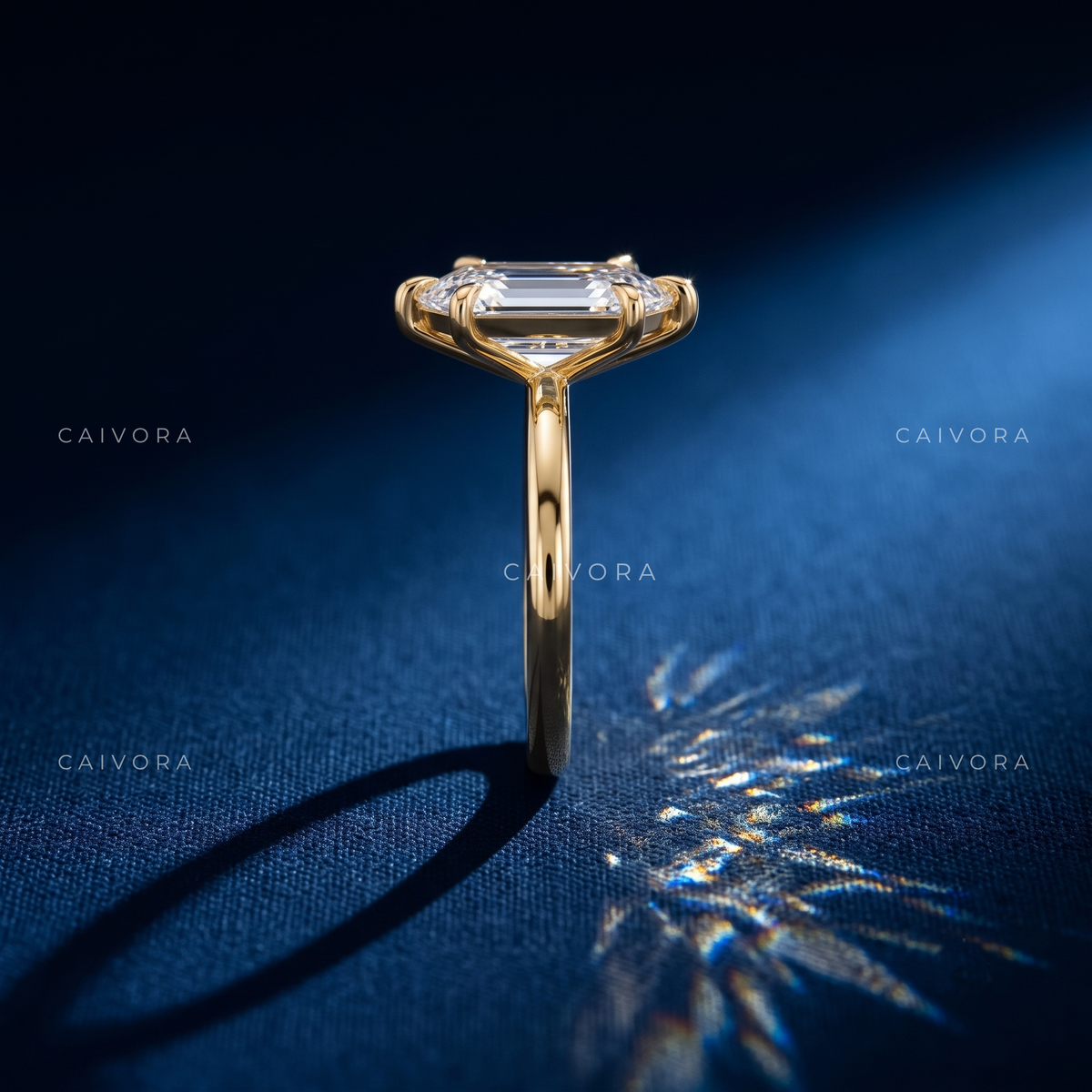 Elongated Step Cut Hexagon Four Prong Solitaire Engagement Ring