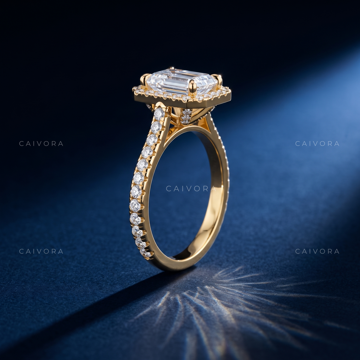 Vintage Halo Engagement Ring with Emerald Diamond & Pavé Accents