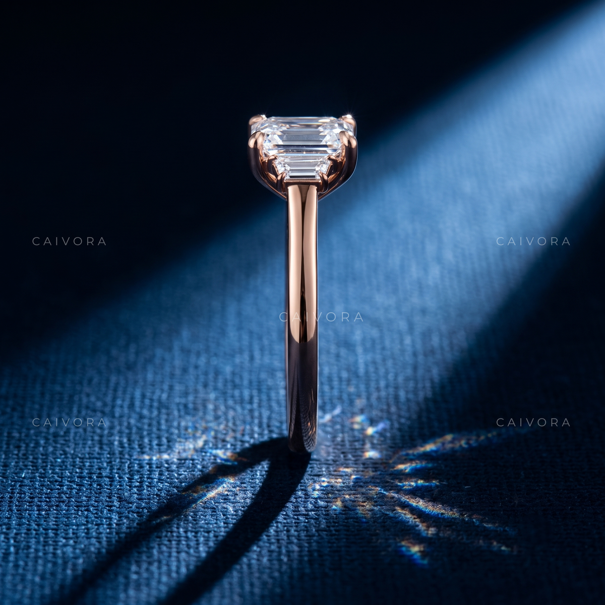 Vintage Inspired Three Stone Engagement Ring with Asscher Diamond & Trapezoid Accents