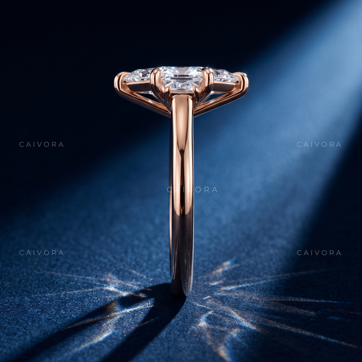 Refined Three Stone Engagement Ring with Dutch Marquise Center & Trapezoid Accents