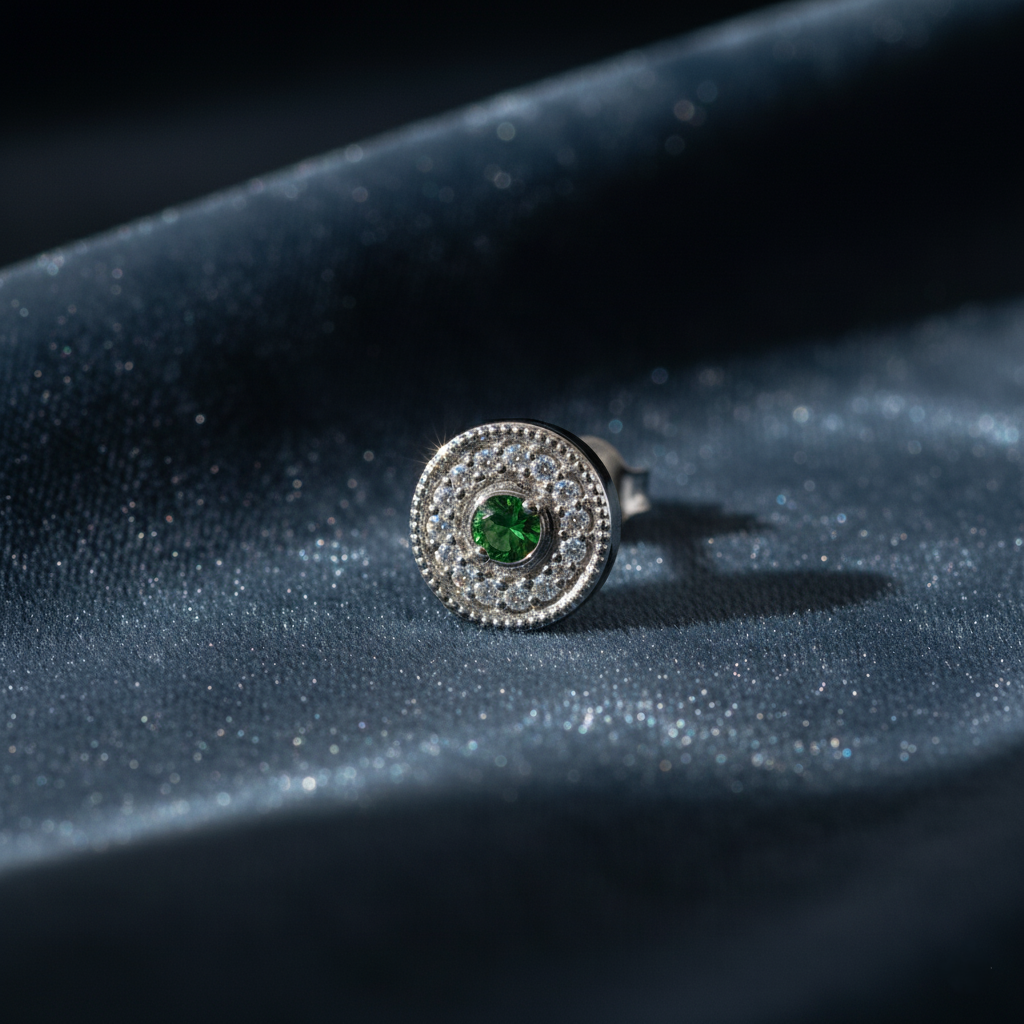 Luxurious Emerald and Diamond Halo Studs Earrings