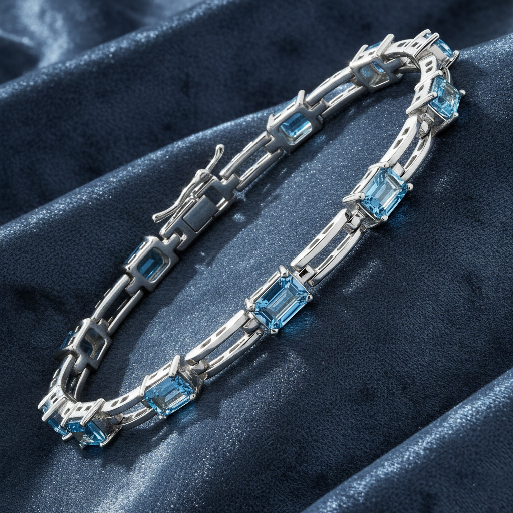 Elegant Emerald Cut Blue Topaz Bracelet