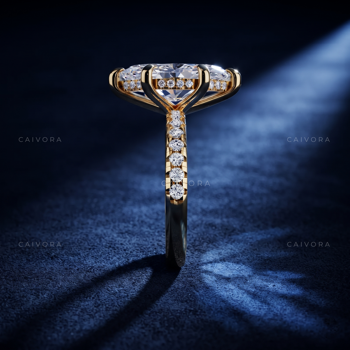 Marquise Cut Diamond Engagement Ring with Tapered Pave Band