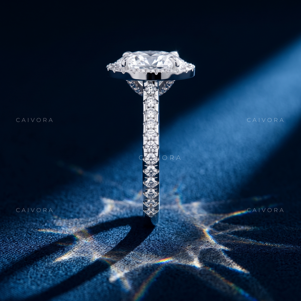 Elegant Halo Engagement Ring with Oval Diamond & Pavé Accents