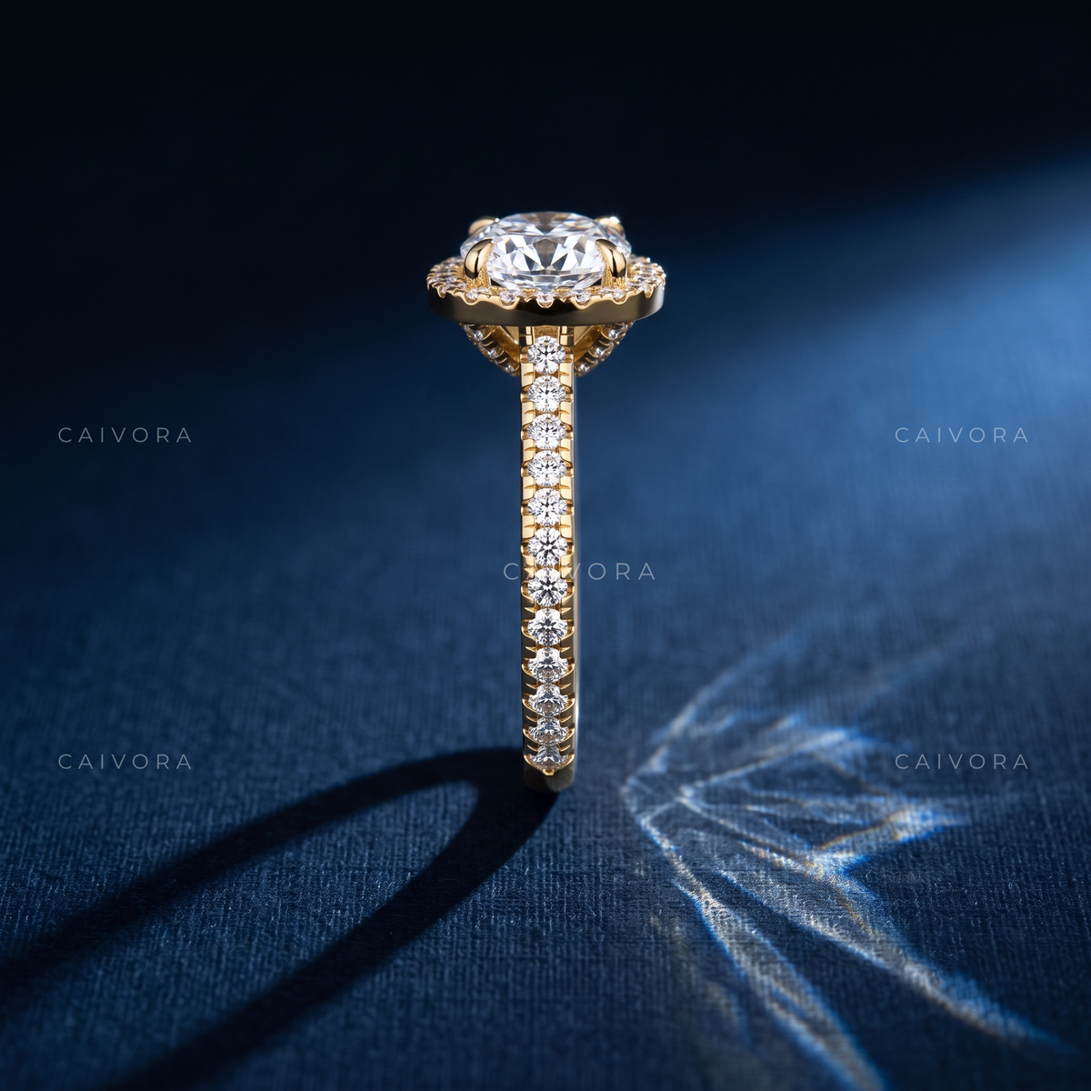 Timeless Halo Engagement Ring with Cushion Diamond & Pavé Accents