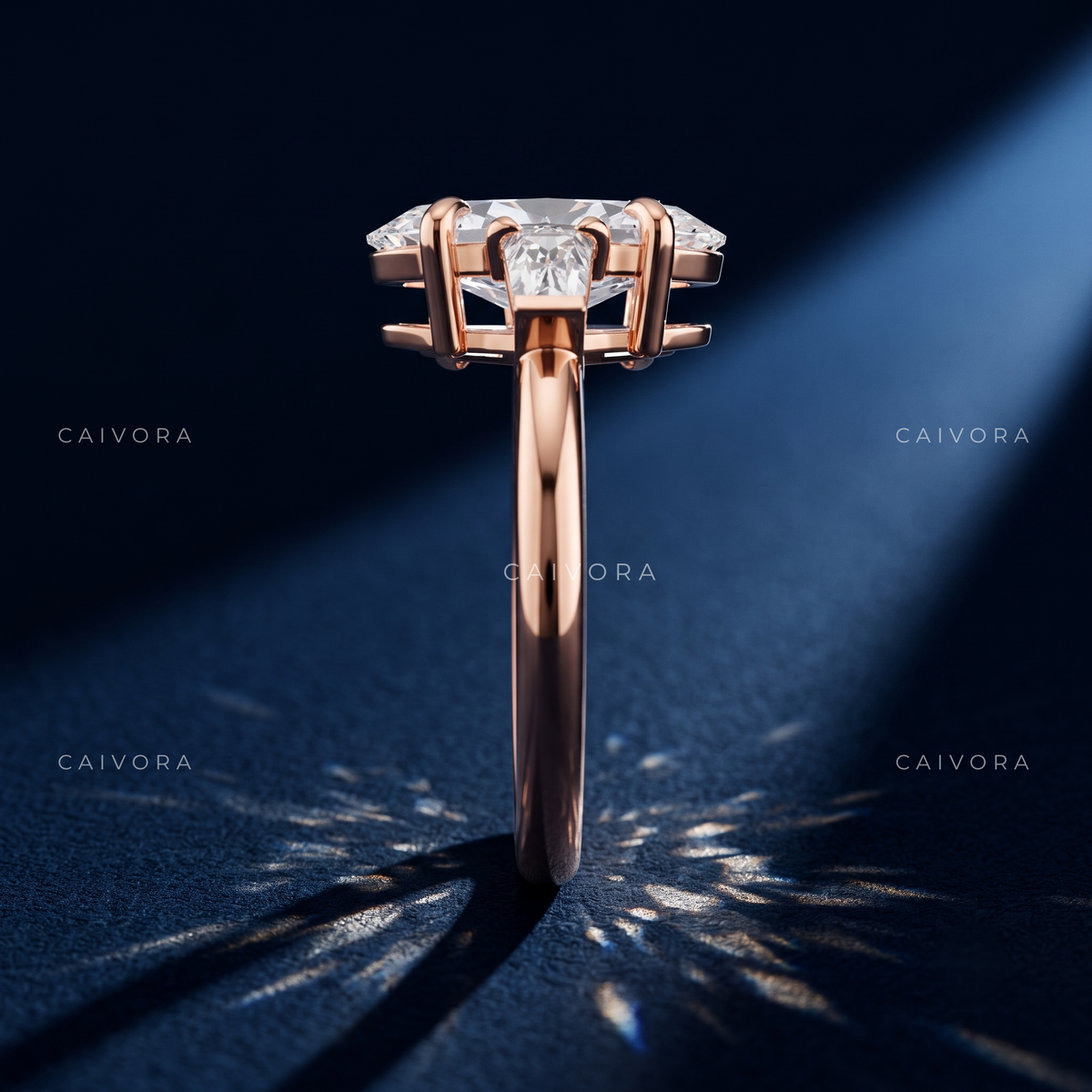 Distinctive Curves with a Moval Cut Center Diamond
