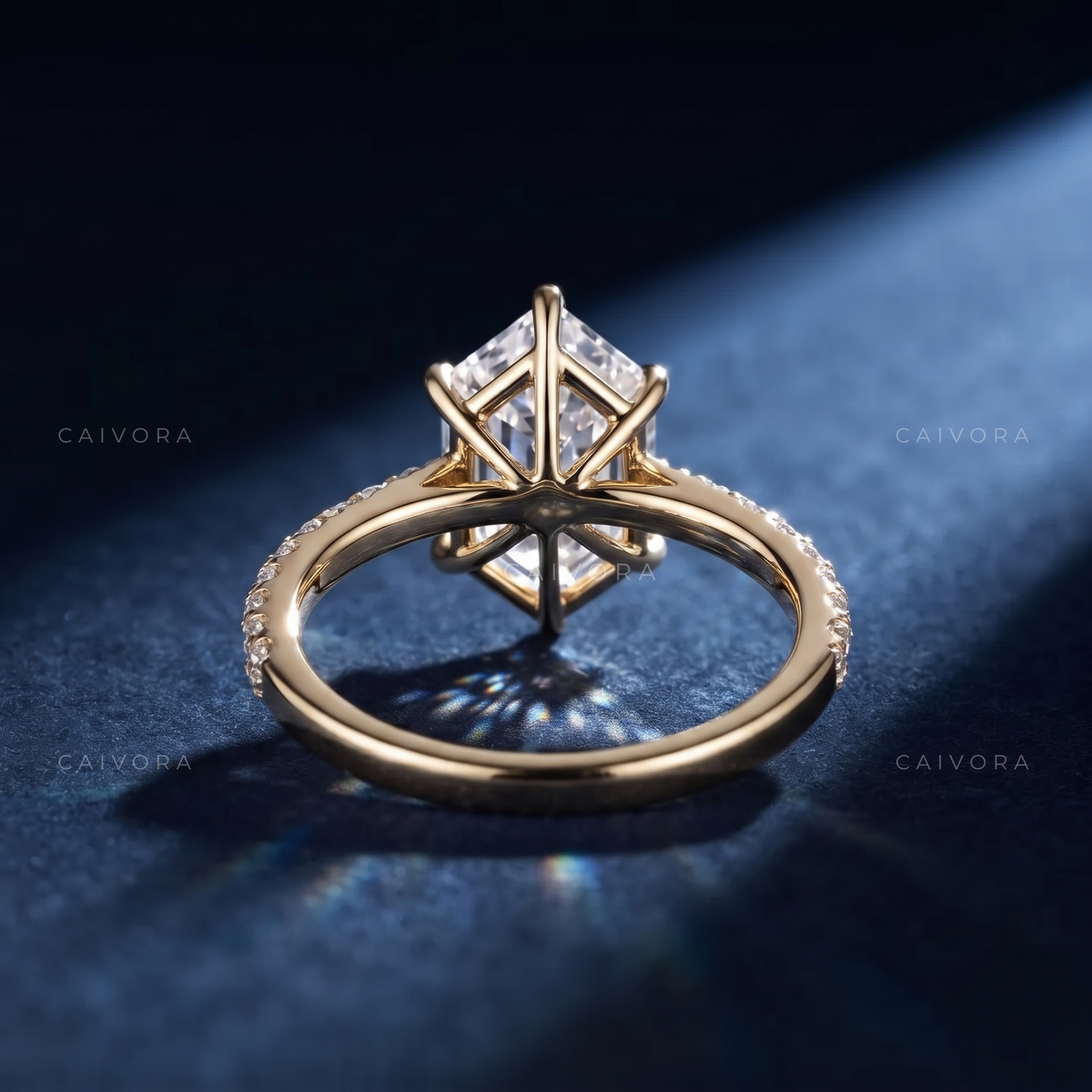 Hexagon Cut Diamond Ring with Modern Pave Setting