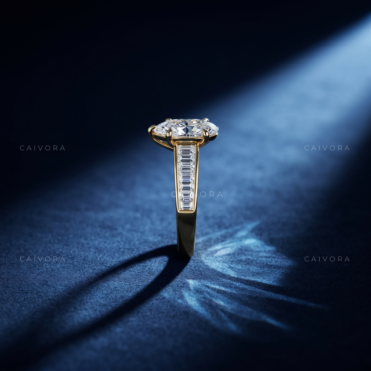 Pear Shaped Diamond Channel Setting Engagement Ring with Baguette Accents