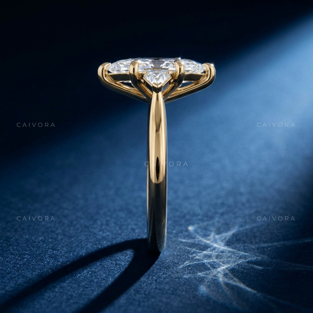 Refined Three Stone Engagement Ring with Dutch Marquise Center & Kite Accents