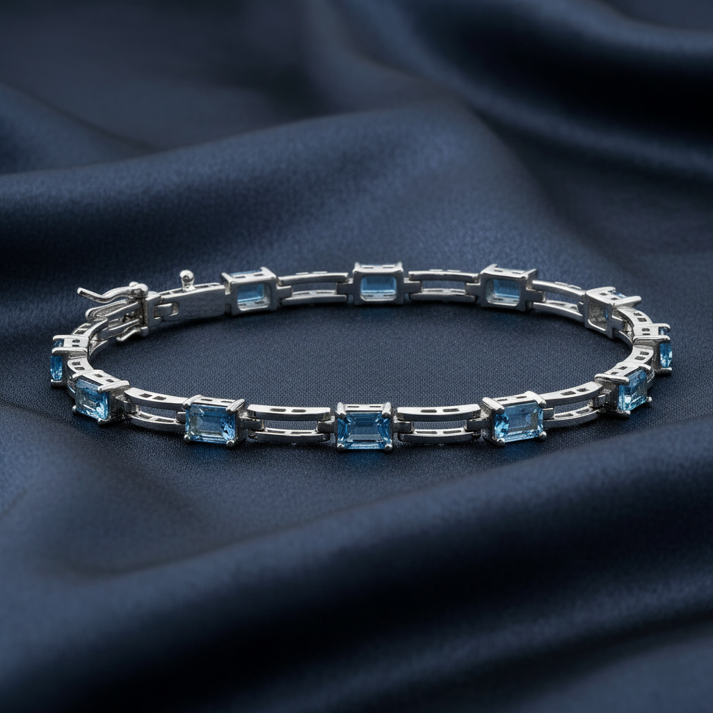 Elegant Emerald Cut Blue Topaz Bracelet