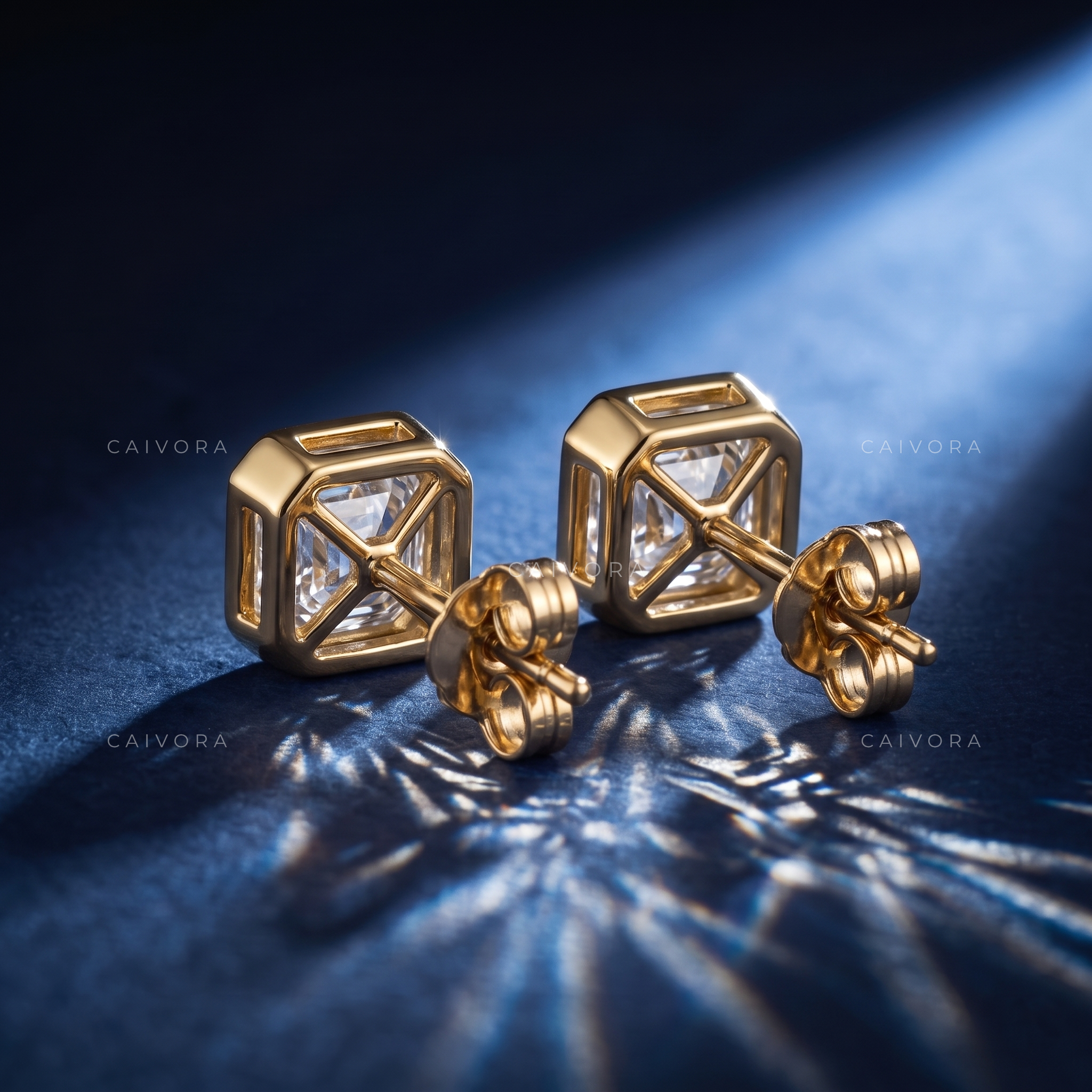 Sleek Minimalist Bezel Asscher Classic Stud Earrings
