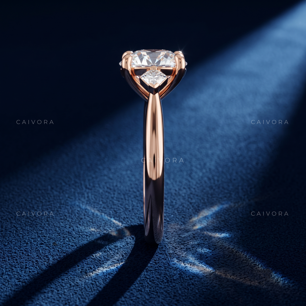 Classic Three Stone Engagement Ring with Round Center & Kite Accents