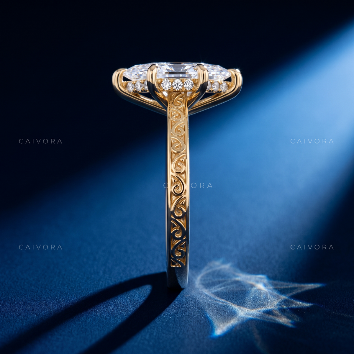 Dutch Marquise Diamond Modern Architectural Engagement Ring