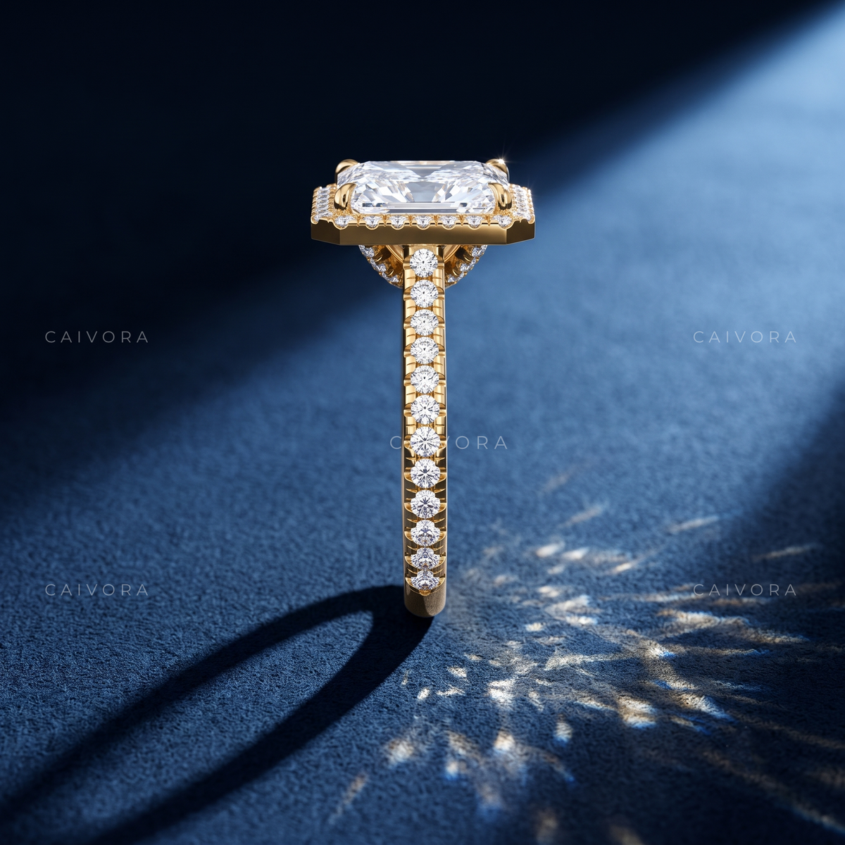 Modern Halo Engagement Ring with Radiant Diamond & Pavé Accents