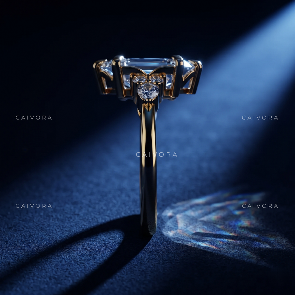 Distinctive Latin-Inspired Engagement Ring Centered on a Hexagon Cut Diamond