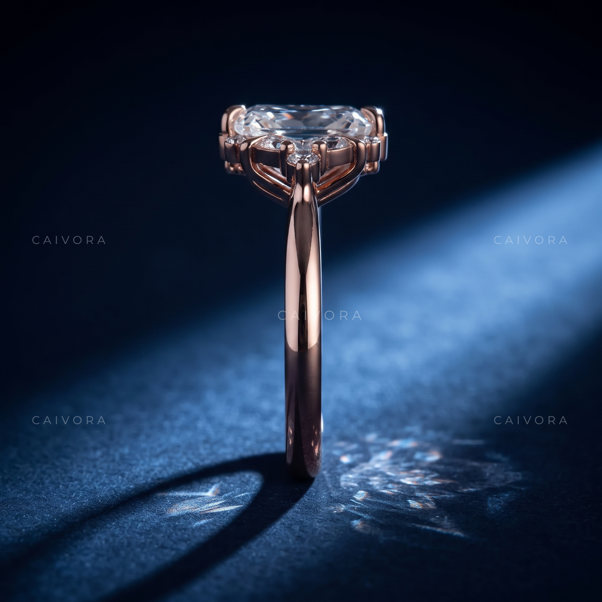 Radiant Cut Diamond Elongated Engagement Ring with Claw Prongs