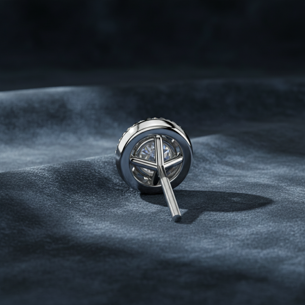 Sparkling White Gold Halo Accent Earring