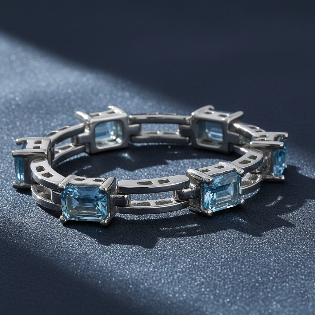 Elegant Emerald Cut Blue Topaz Bracelet