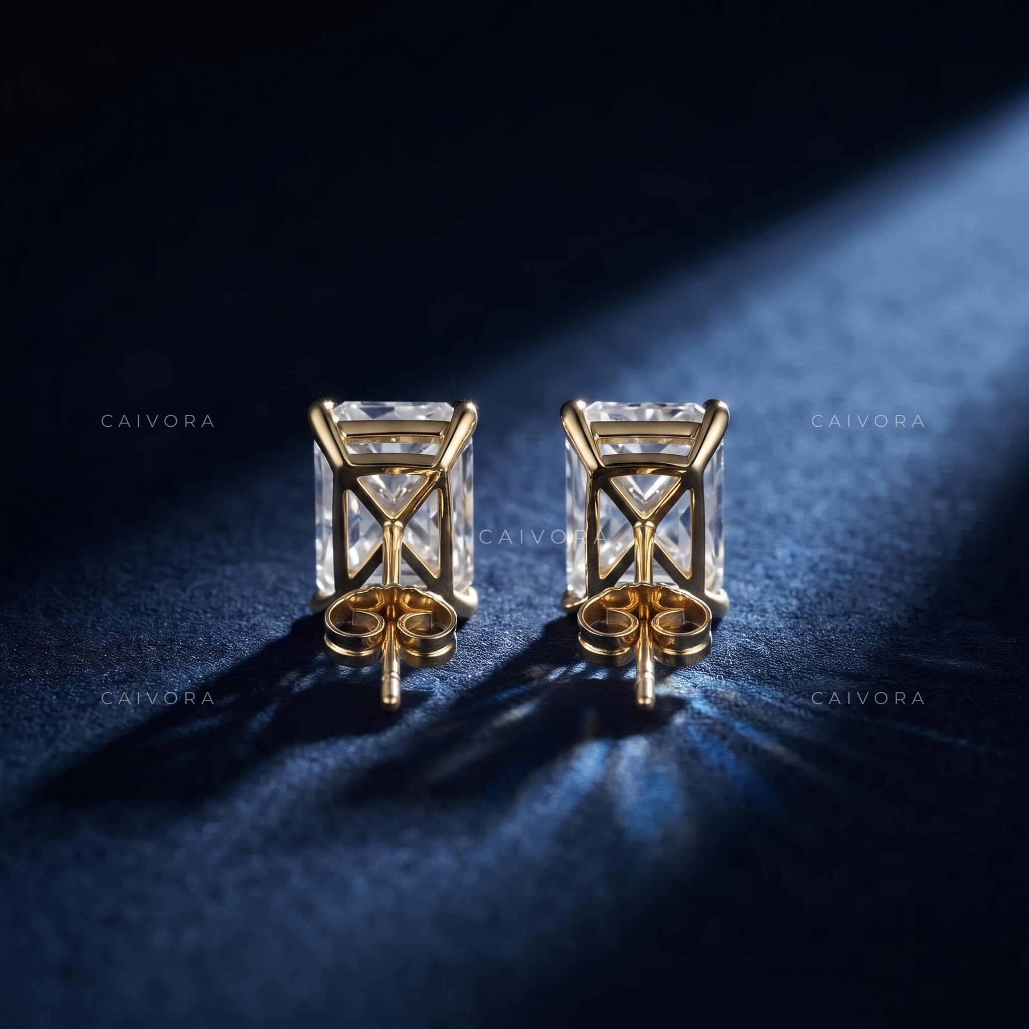 Trimmed-Corner Rectangle Brilliant Fine Stud Earrings