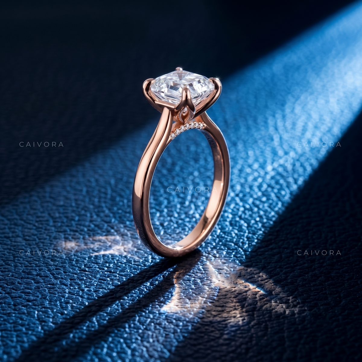 Asscher Cut Hidden Halo Pavé Tulip Engagement Ring