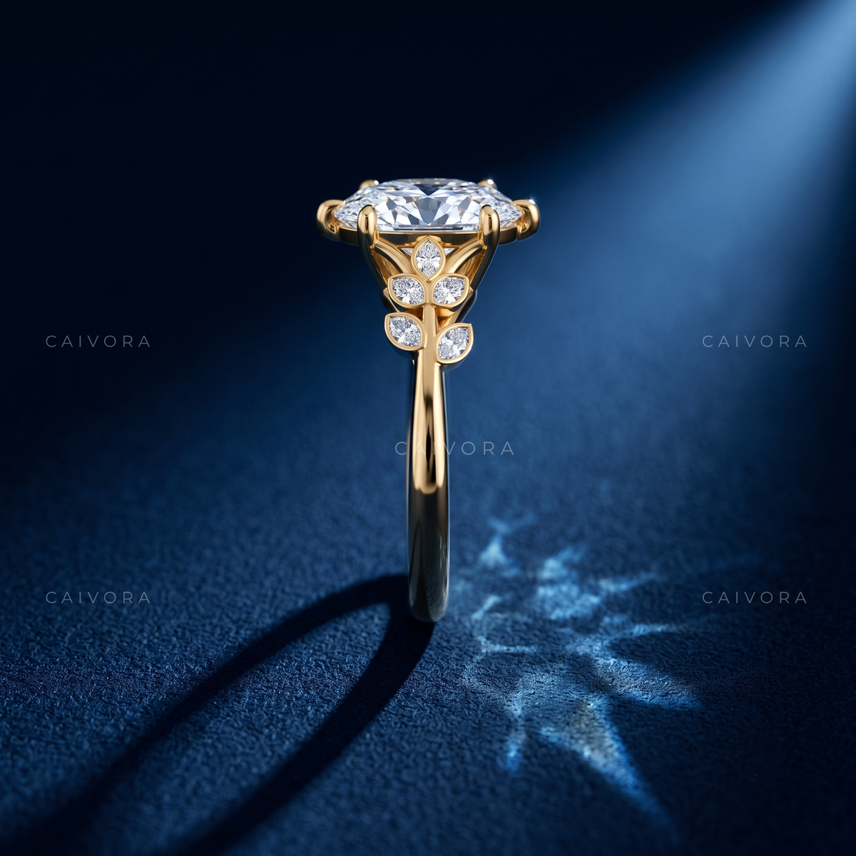 Oval Diamond Floral Engagement Ring with Marquise Accents