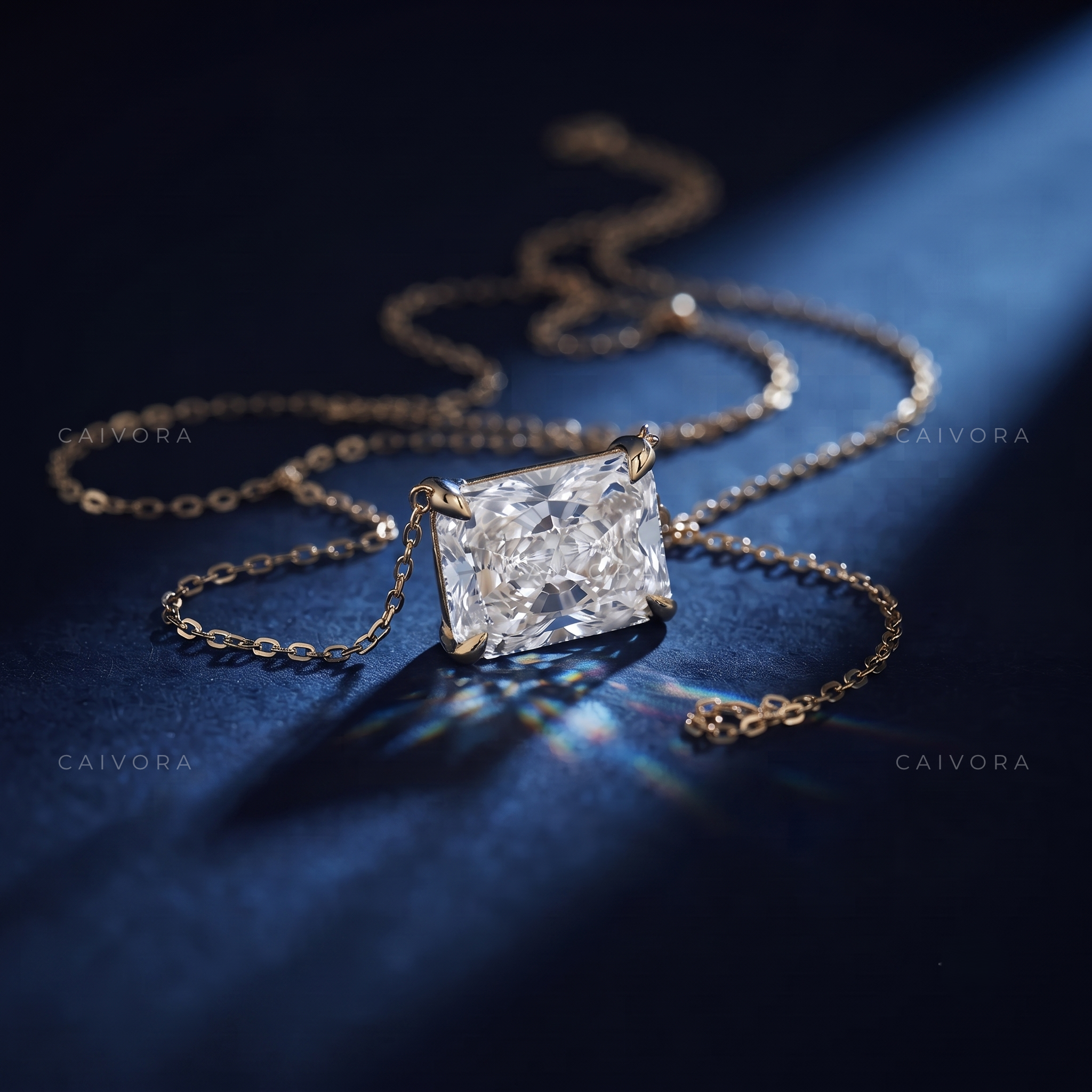 Radiant Cut East-West Lab-Grown Diamond Solitaire Pendant Necklace