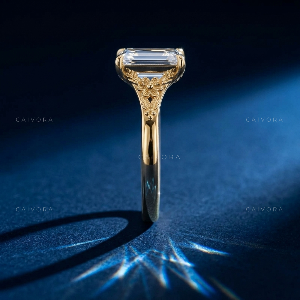 Valencia Emerald Cut Sculpted Diamond Engagement Ring