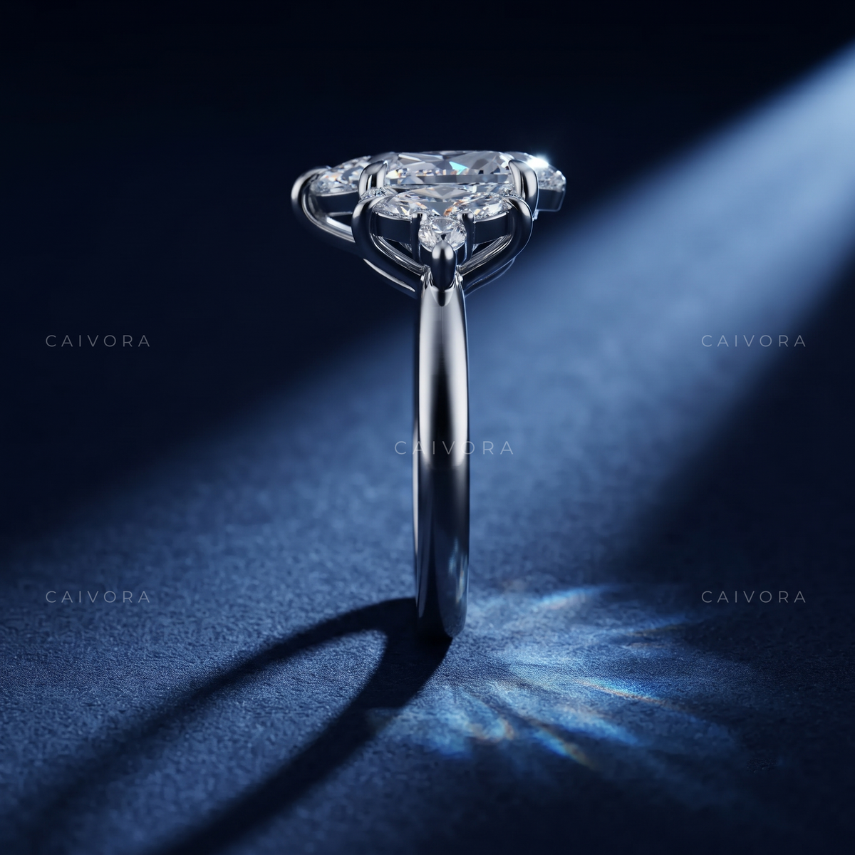Pear Shaped Diamond Elongated Engagement Ring with Claw Prongs