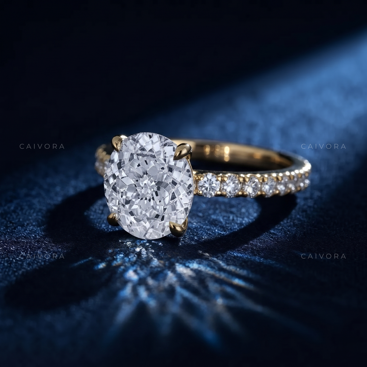 Portuguese cut Diamond Engagement Ring with Delicate Pave Band