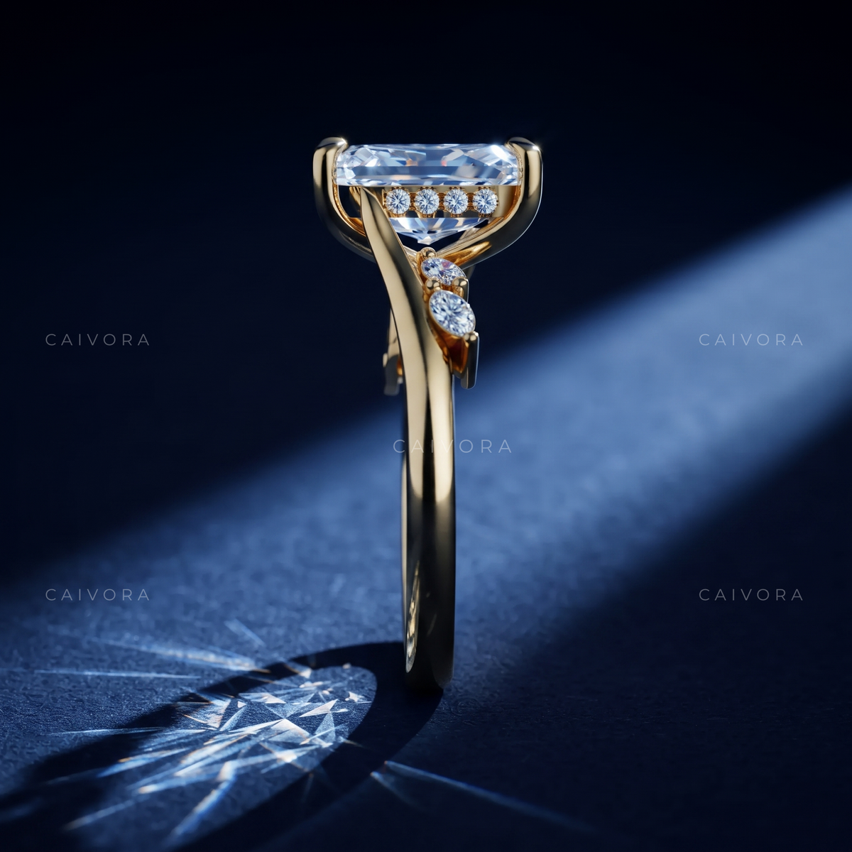 Elegant Twist Band Engagement Ring Featuring a Radiant Cut Diamond