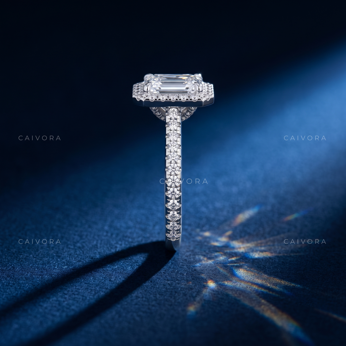 Modern Hexagon Diamond Halo Engagement Ring with Pavé Accents