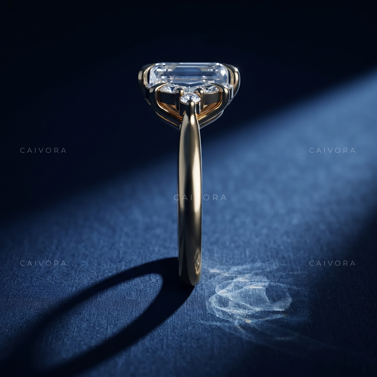 Emerald Cut Diamond Elongated Engagement Ring with Claw Prongs