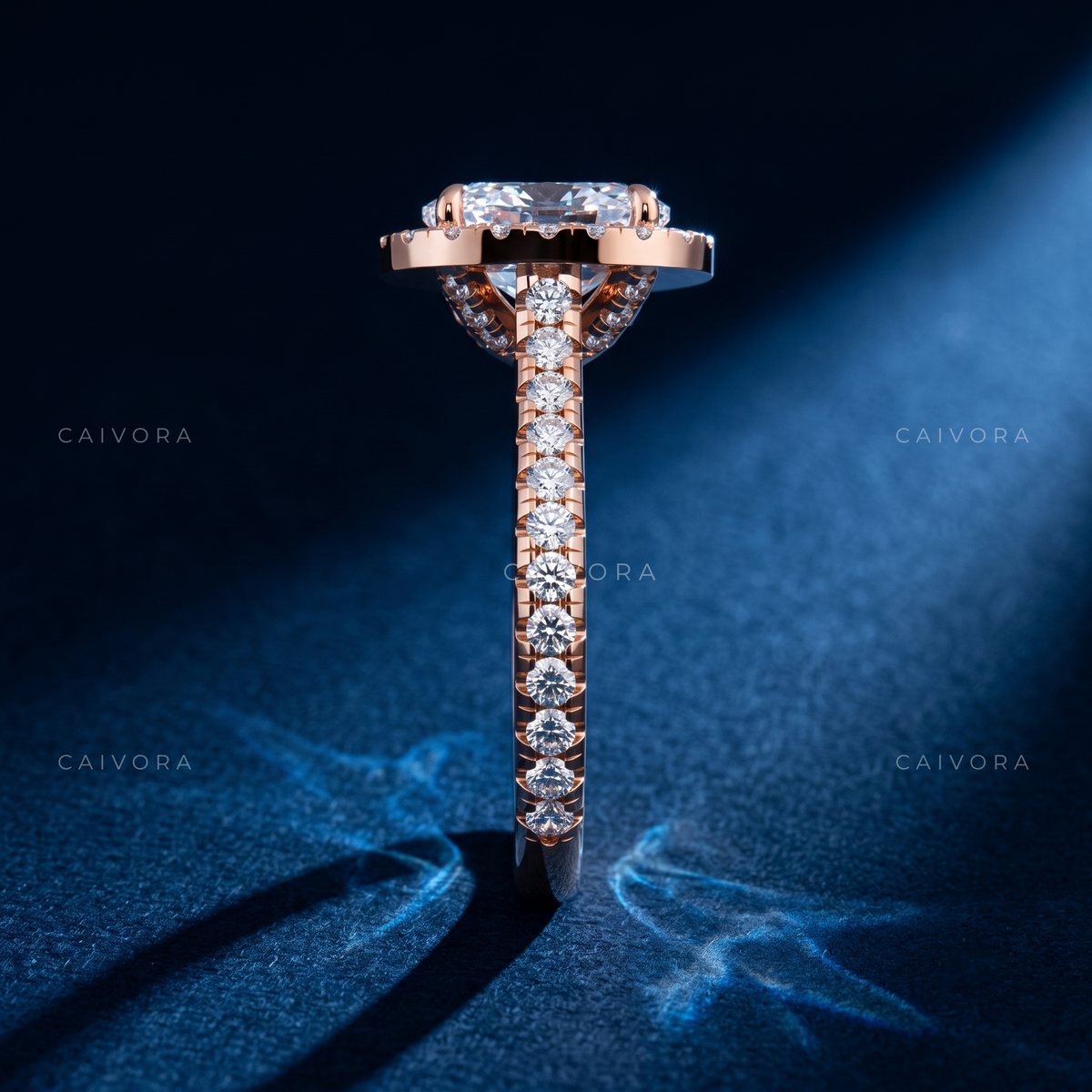 Elegant Halo Engagement Ring with Elongated Cushion Diamond & Pavé Accents