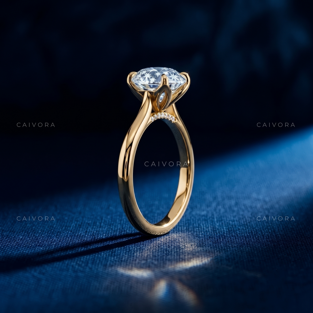 Cushion Cut Hidden Halo Pavé Tulip Engagement Ring