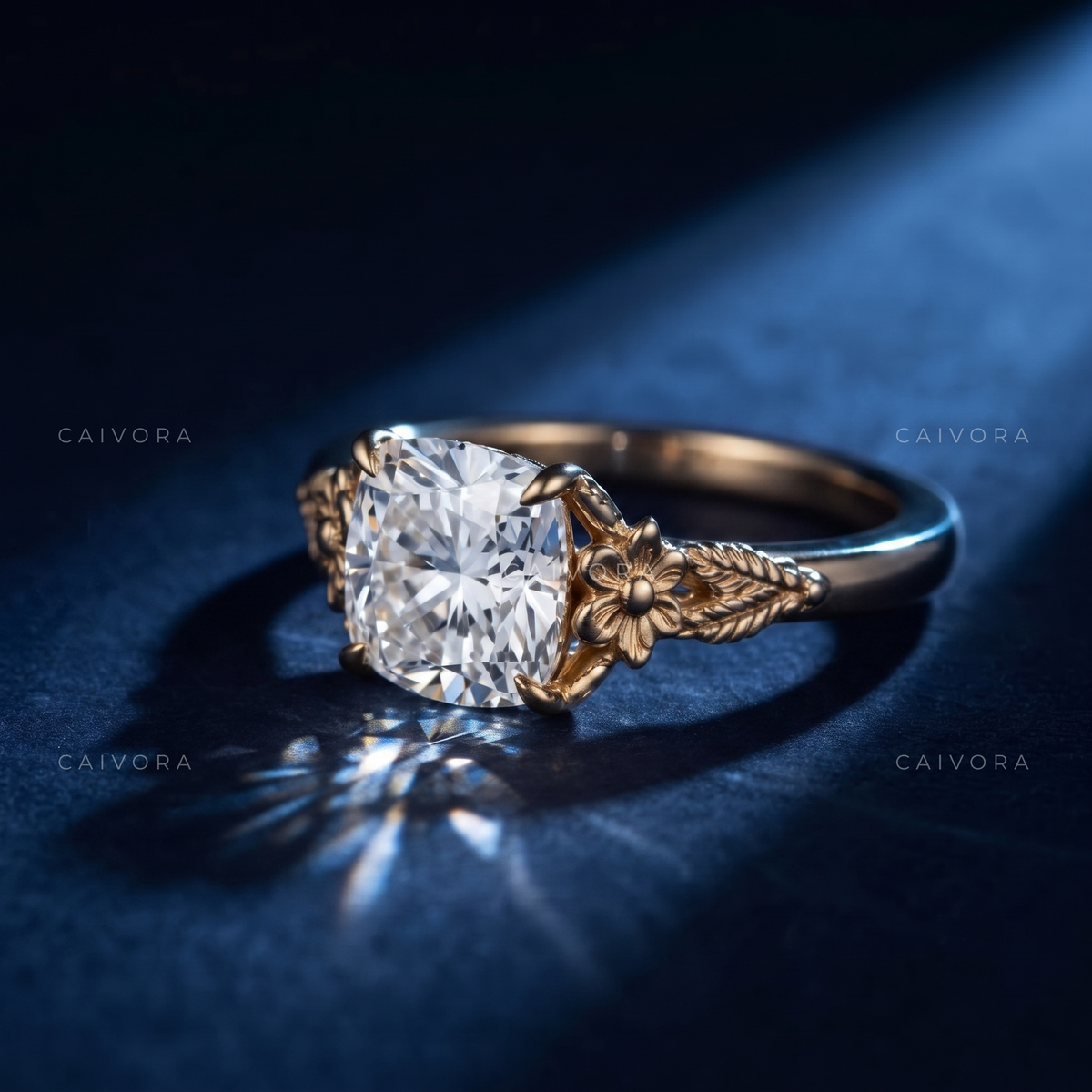 Amara Sculpted Diamond Ring Featuring a Cushion Cut Center